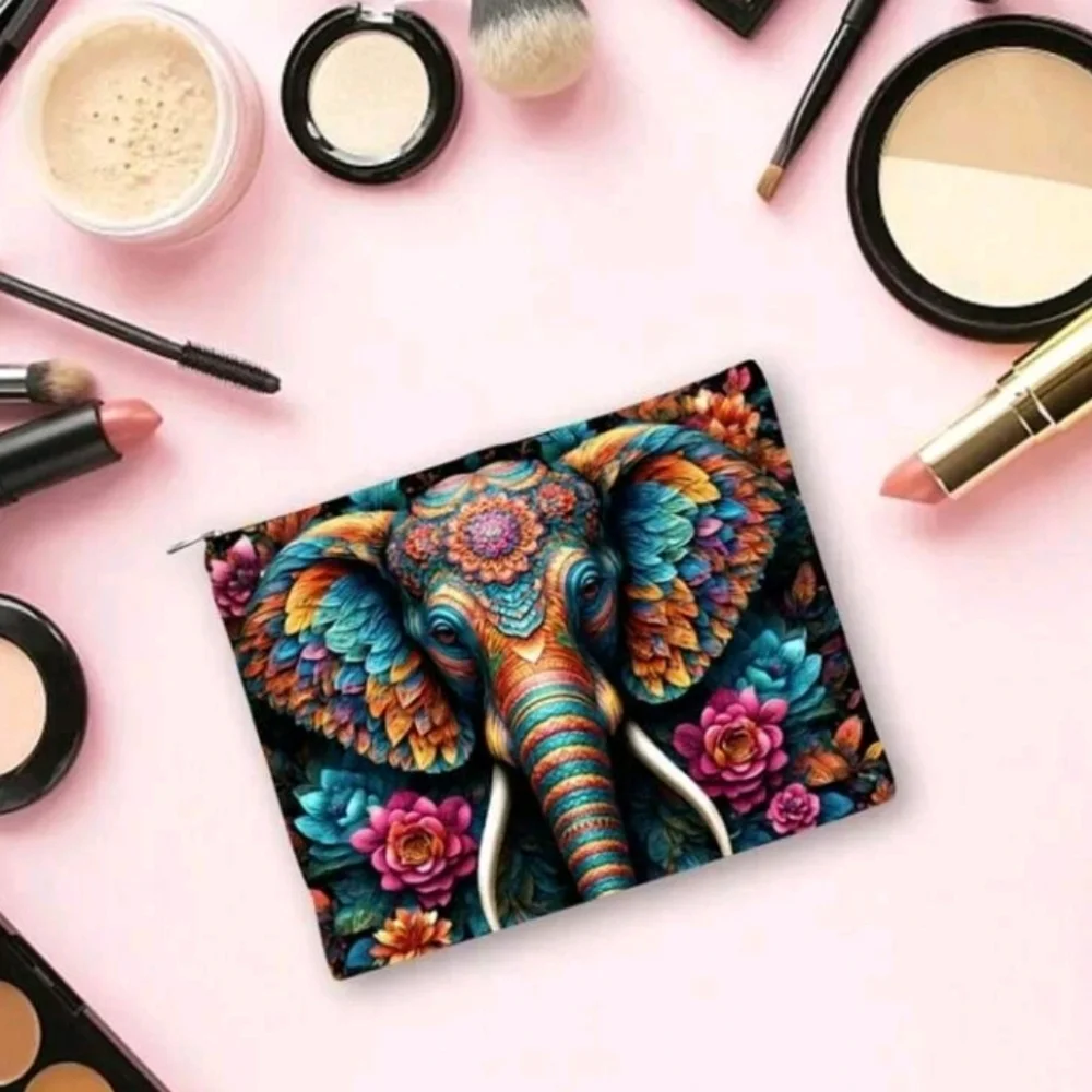 Boho Elephant Floral Print Zip Purse Bag